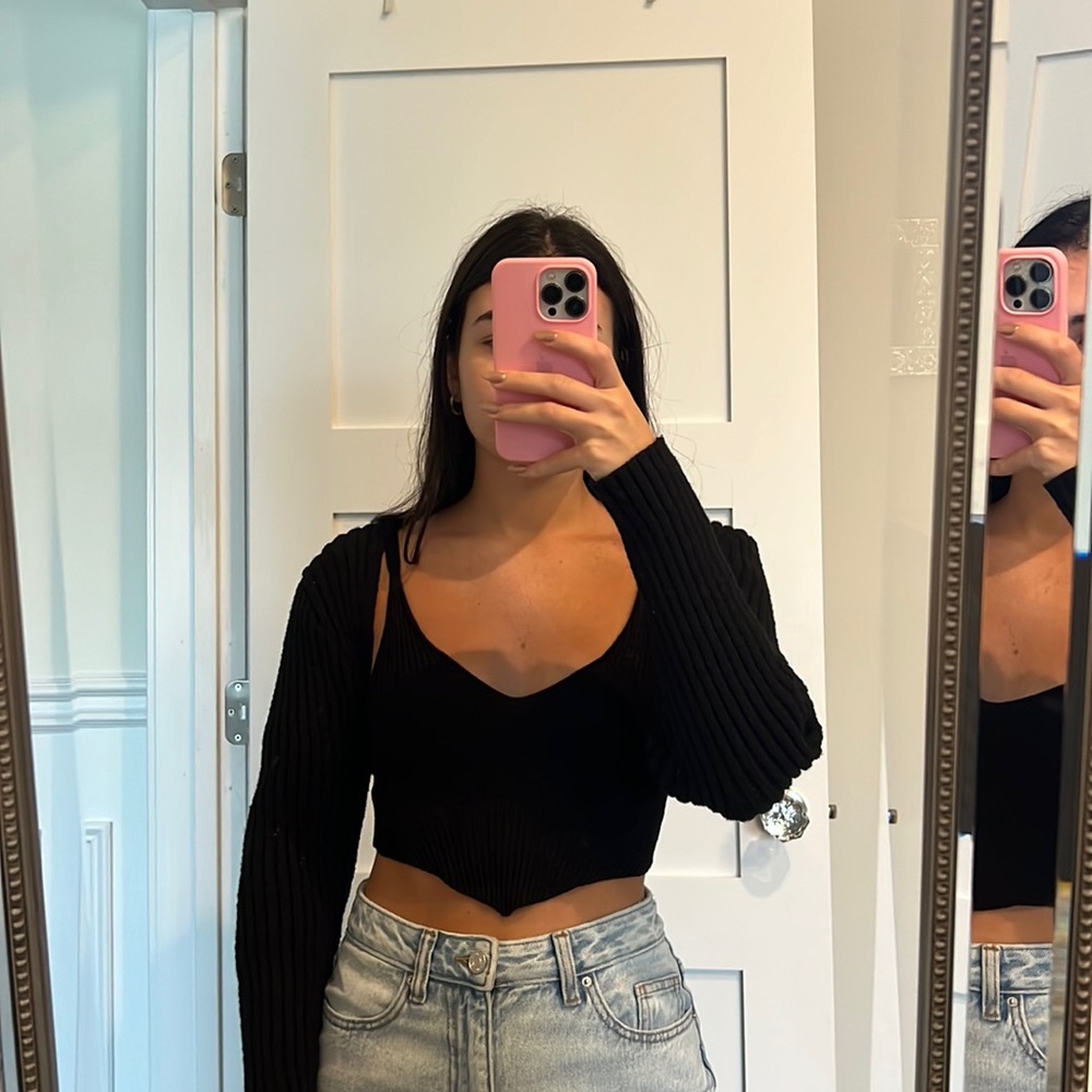 Two piece tank top and sweater sleeves